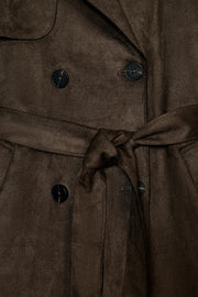 Trench long effet suédine avec ceinture