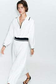 Robe midi contrastée plissée