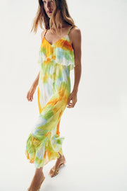 Robe midi imprimée à volants