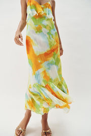 Robe midi imprimée à volants