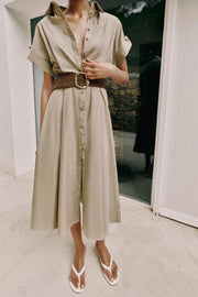 Robe midi en popeline avec ceinture