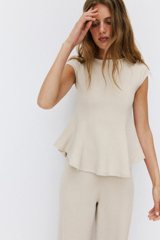 Top peplum piqué à manches courtes