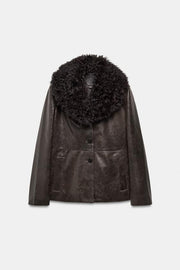 Veste en cuir à col en fourrure ZW Collection Édition limitée