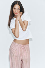 Pantalon en lin à rayures et cordon