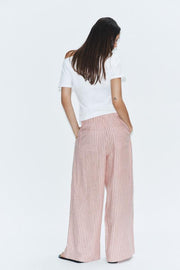 Pantalon en lin à rayures et cordon