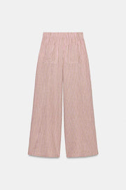 Pantalon en lin à rayures et cordon