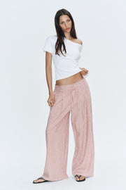 Pantalon en lin à rayures et cordon