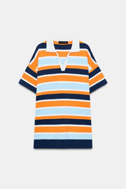 Robe polo en maille rayée