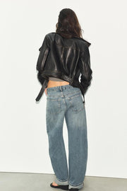 Blouson 100 % cuir délavé