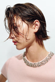 Top en maille à perles bijou