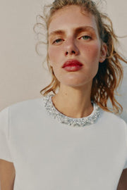Top en maille à perles bijou