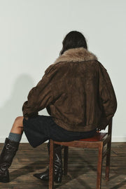 Blouson 100 % cuir suédé avec fourrure