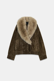 Blouson 100 % cuir suédé avec fourrure