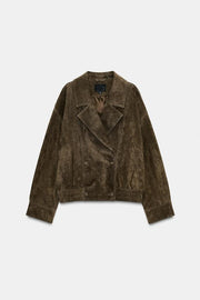 Blouson 100 % cuir suédé avec fourrure