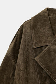Blouson 100 % cuir suédé avec fourrure