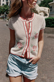 Veste en maille à fleurs brodées