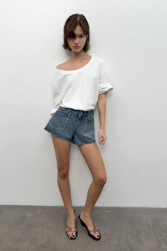 Short en denim TRF à clous