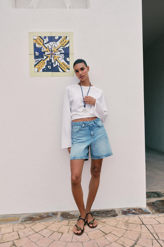 Short Z1975 en denim taille croisée