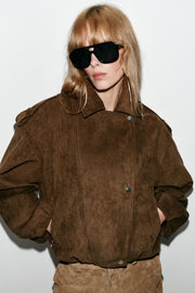 Blouson biker effet suédine oversize
