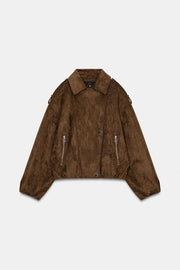 Blouson biker effet suédine oversize