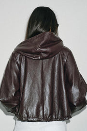 Blouson effet cuir à capuche