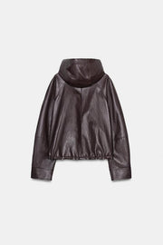 Blouson effet cuir à capuche