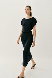 Robe longue en maille à fronces latérales