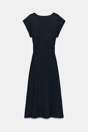 Robe longue en maille à fronces latérales