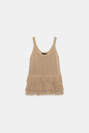 Top en maille à franges