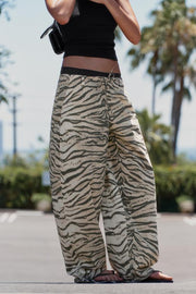 Pantalon large à cordons imprimé animalier