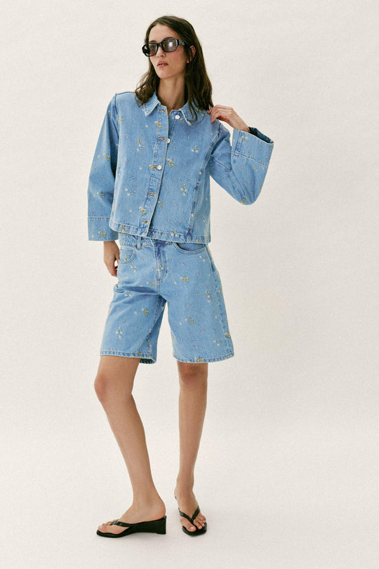Blouson Z1975 en denim à fleurs brodées coordonné