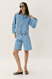 Blouson Z1975 en denim à fleurs brodées coordonné