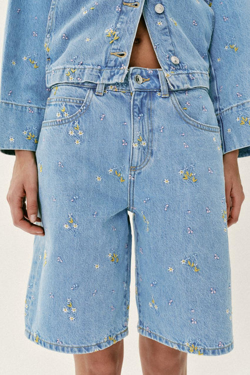 Bermuda Z1975 en denim à fleurs brodées ensemble