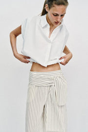 Pantalon large à rayures effet foulard