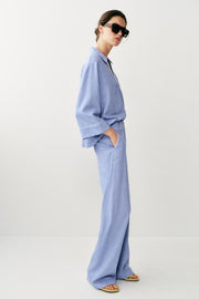 Pantalon en lin à détails passepoilés
