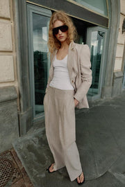 Pantalon droit à pinces en lin