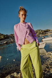 Pantalon large taille haute à revers