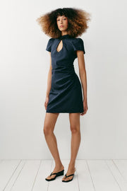 Robe mini en lin à brandebourg