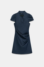 Robe mini en lin à brandebourg