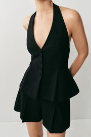 Top façon gilet à encolure dos-nu à bouton recouvert