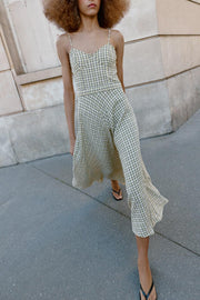 Robe midi à bretelles à carreaux