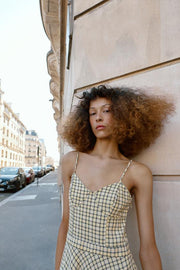 Robe midi à bretelles à carreaux