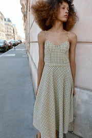 Robe midi à bretelles à carreaux