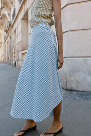 Jupe midi à carreaux asymétrique