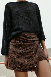Jupe-culotte mini à sequins avec nœud