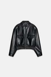 Blouson bomber effet cuir à épaulettes