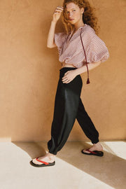 Pantalon bouffant en lin à fentes