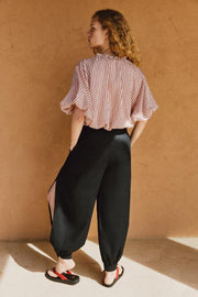 Pantalon bouffant en lin à fentes