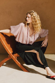 Pantalon bouffant en lin à fentes