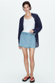 Jupe-culotte Z1975 croisée en denim à boucle